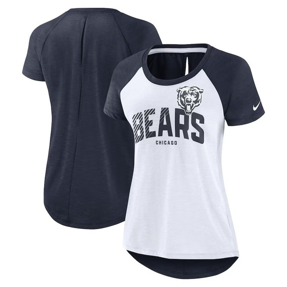 Chicago Bears Nike Women's Back Slit Lightweight Fashion T-Shirt - White Navy XL - Picture 1 of 3